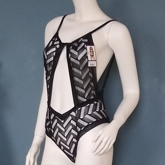 Oh La La Cheri Lingerie Zigzag Woven Mesh Teddy One Size Sexy Cut Out - Picture 5 of 10